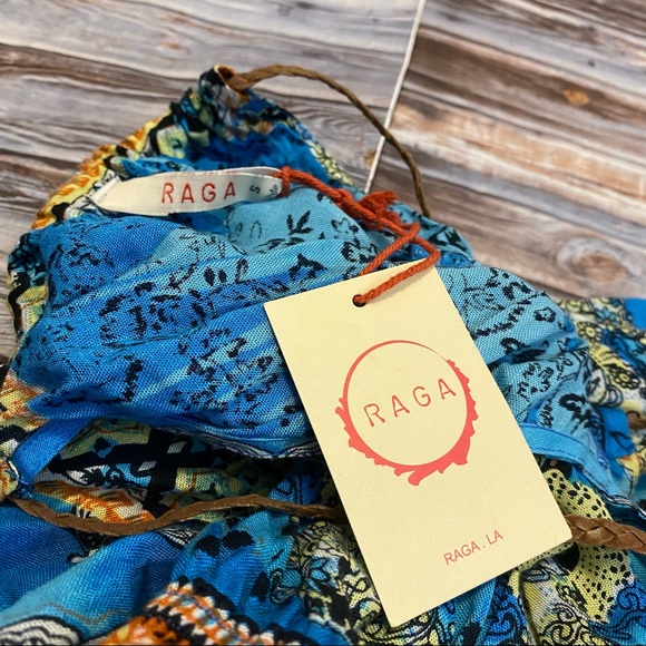 NEW Raga Floral Boho Printed Braided Tie Maxi Length Dress Multicolor Blue Sz S - Picture 5 of 6